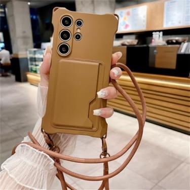 Imagem de Suporte para cartão líquido Crossbody Lanyard Strap Case para Samsung Galaxy S24 S23 FE Plus S22 Ultra A14 A34 A54 A53 A15 5G Capa, marrom, para Samsung A54 5G