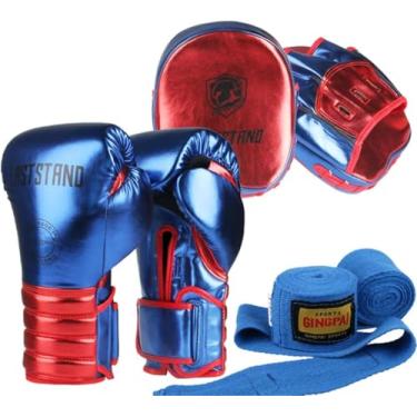 Imagem de Luvas de boxe muay thai couro pu crianças adulto saco de pancadas treinamento de boxe luvas de luta de karatê, 6 oz 8 oz 10 oz 12 oz, azul, 8 oz