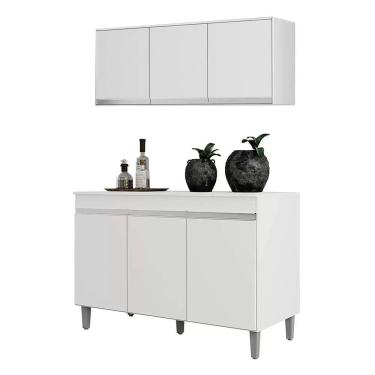 Imagem de Balcão 120mt Manu e Armário Aéreo Andréia com Puxadores Embutidos 