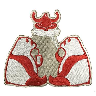 Imagem de Ursos panda fofos alucinantes fumando e bebendo maconha com gênio vermelho mágico - aplique bordado a ferro, Vermelho, 4" Tall by 4.5" Wide