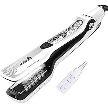 Imagem de Ferro De Alisar Cabelo A Vapor, Vapor De Salão, Alisa Rapidamente O Cabelo Sem Danificá-lo, Aquecimento Rápido, Alisadores De Cabelo Preto Com Tela LCD,Branco,YUYANAIAI