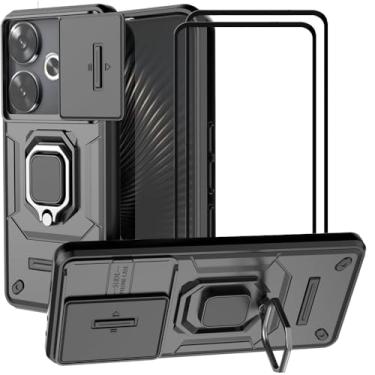 Imagem de YanruLuo Capa para Xiaomi Redmi Turbo 3/Poco F6 5G, anel giratório 360, híbrido, resistente à prova de choque, capa de camada dupla resistente antiarranhões com protetor de tela de vidro temperado,