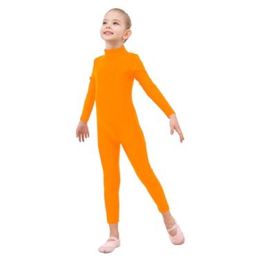 Imagem de Genfirdom Collant infantil de manga comprida com gola rolê para meninas, fantasia de dança, ginástica, 3 a 12 anos (laranja, 10 a 11)