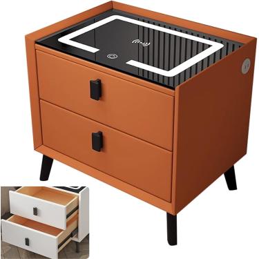 Imagem de Mesa de cabeceira inteligente, mesa de cabeceira moderna com 2 gavetas, com luzes LED ajustáveis, portas USB, estação de carregamento sem fio, Svart, 50 cm/19,7 pol.