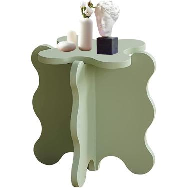 Imagem de Mesa de centro de pétala, mesa lateral pequena de madeira maciça de desenho animado, mesa final de destaque com perna em formato de X para sala de estar, quarto, varanda, mesa final, fácil m