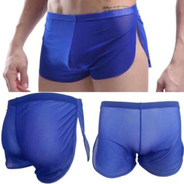 Imagem de Cueca Ultra Fina Com Abertura Lateral Em Tule Azul Transparente Cuecas