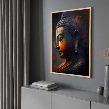 Imagem de Quadro com Moldura Buda Colorido Decorativo Grande Sala Quarto Hall - 