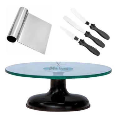 Imagem de Bailarina Para Bolo Boleira De Vidro 30 cm + Kit Espátulas Confeiteiro