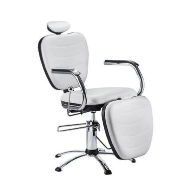 Imagem de Cadeira Maquiagem Sobrancelha Reclinável Apoio Pernas Dompel Branca Pé
