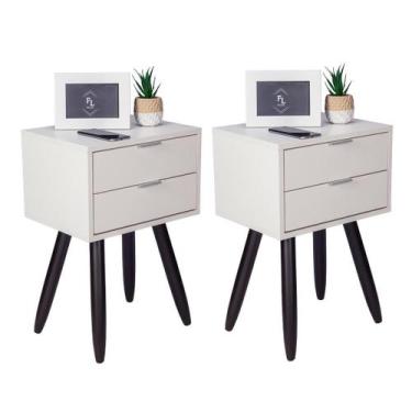 Imagem de Kit Mesa Cabeceira Retro 2 Gavetas 40 Pé Marrom Escuro Envio - Fl Deco
