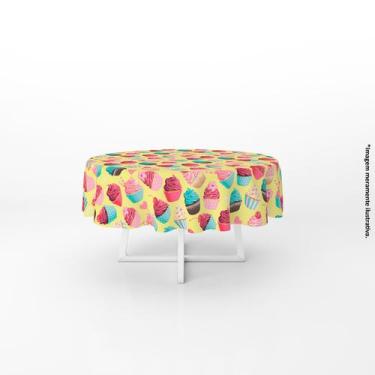 Imagem de Toalha de Mesa Redonda Cupcakes 140x140cm - PRESENTE-BRINDE, Amarela