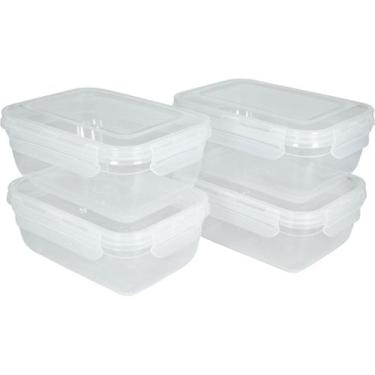 Imagem de Kit 4 Potes Marmita Reutilizável 1400ml Trava Freezer Microondas Fitne