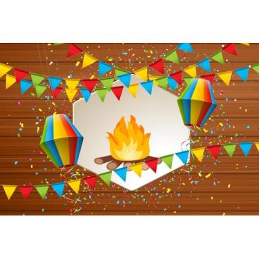 Imagem de Painel de Lona Festa Junina Fogueira e Fogos Fundo de Madeira - Fabrik