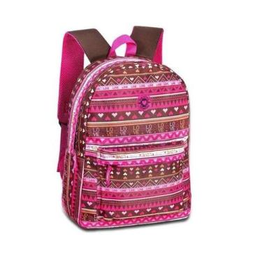 Imagem de Mochila Escolar Juvenil Feminina Tribal Style Love Rosa Chiclete Clio