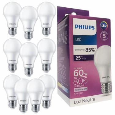Imagem de Kit 10 Lâmpadas Led Philips Bulbo 9w Equivale 60w E27 Bivolt, Branco N