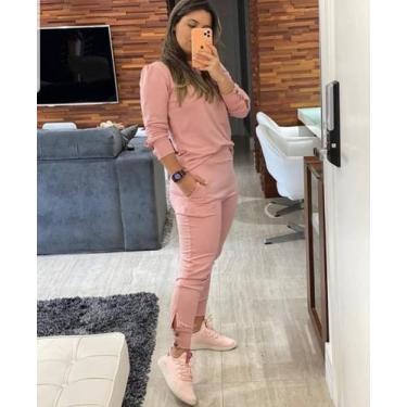 Imagem de Conjunto Feminino Moletinho Calça e Blusa com Detalhe Botão - Madame, 