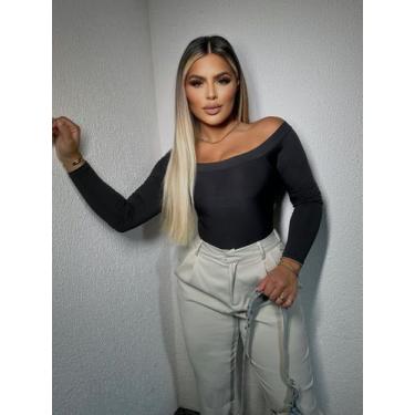 Imagem de Body feminino manga longa basico decote canoa - GIORTIZ, Preto, M