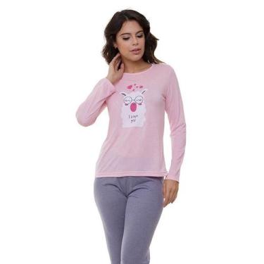 Imagem de Pijama Longo Lhama Doce Luar 5220, M, Rosa, Azul