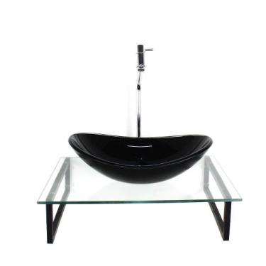 Imagem de Kit cuba de vidro oval 10mm grafite tampo 50cm incolor com suporte tor