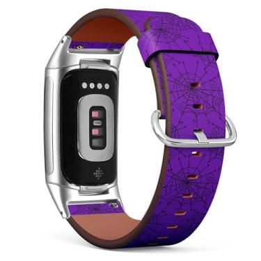 Imagem de Pulseira de relógio de couro de substituição para Fitbit Charge 5/Fitbit Charge 6 (design de teia de aranha para Halloween), pulseira para smartwatch para mulheres e homens