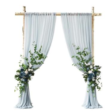 Imagem de Ling's Moment Chuppah Kit de flores em arco de casamento azul marinho artificial pacote com 4, 2 peças de arranjo de flores 2 peças cortinas penduradas, cenário floral de festa ao ar livre decoração