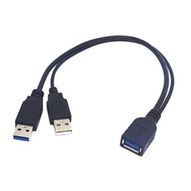 Imagem de Cabo divisor USB 3.0 Y Haokiang 1 pé USB 3.0 tipo A macho para USB fêmea dupla 1 a 2 Y cabo divisor de dados sincronizador (um lado apenas para carregamento), USB3.0 1F/2M, 1 feet