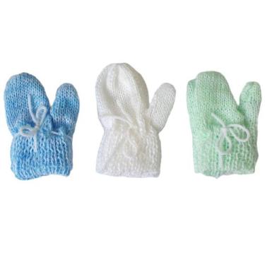 Imagem de Luva de bebê recém nascido de lã tricô kit com 3 pares - Confecções Ca