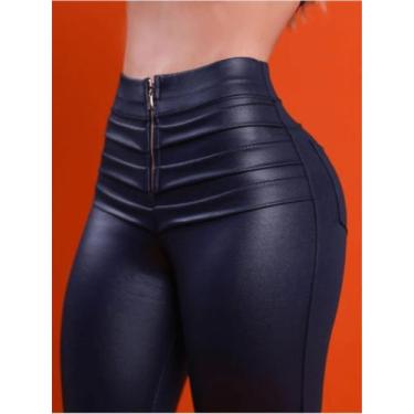 Imagem de Calça Feminina Chapa Barriga Cintura Alta com Tecido Acetinado e Zíper