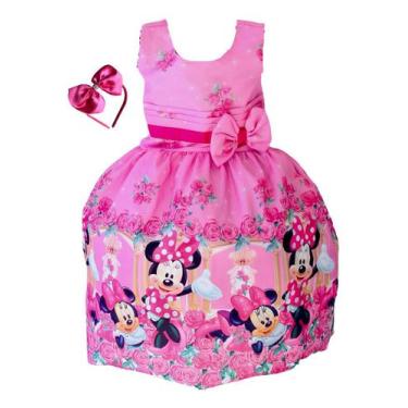 Imagem de Vestido Festa Infantil Menina Temático Tiara Casual Luxo - Pingo de Ge