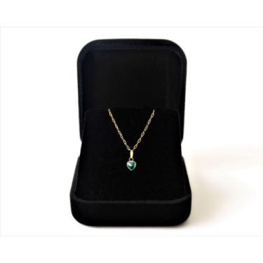 Imagem de Cordão Feminino Bailarina Ouro 18 K 750 40cm Pingente Coração Verde - 