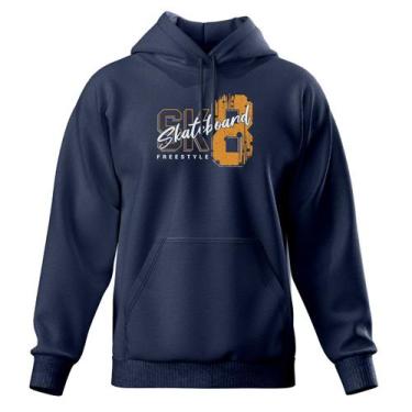 Imagem de Blusa de Frio Moletom Fechado Com Capuz Bolso Canguru Relaxado, Azul m