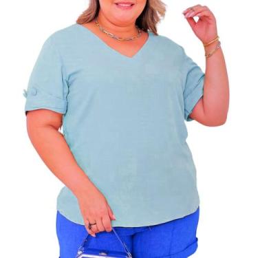 Imagem de Blusa Social Plus Size Feminina Camisa Manga Curta Botões Viscolinho -