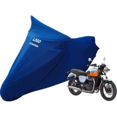 Imagem de Capa Moto Com Logo Triumph Bonneville T100 Sob Medida - Mz, Azul