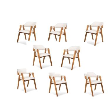 Imagem de Kit 8 Cadeiras de Madeira Maciça Encosto Anatômico com Apoio no Braço Dalia Branco