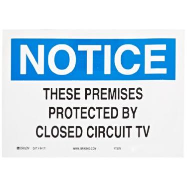 Imagem de Brady Placa de admissão de poliéster autoadesiva 84171, 17,8 cm x 25,4 cm, legenda "These Premises Protected By Closed Circuit Tv"