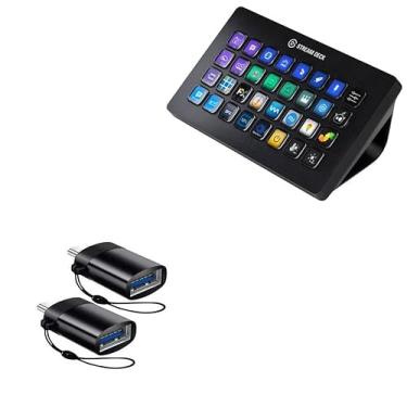Imagem de BoxWave Cabo compatível com Elgato Stream Deck XL - USB-C para A PortChanger (pacote com 2), chaveiro portátil USB USB tipo C OTG USB - Preto ardósia