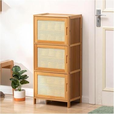 Imagem de Armário de armazenamento de sapatos de vime para entrada, armário de sapatos estreito, sapateira, armário de armazenamento livre com portas, sapateira fechada de bambu, simples e moderno, para armário