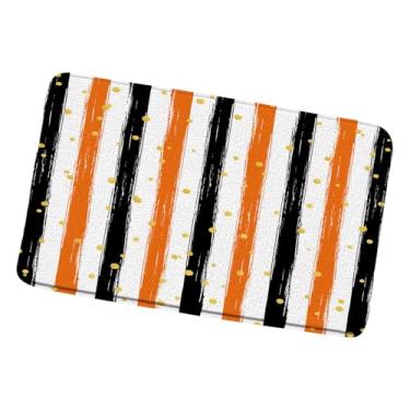 Imagem de ZZYSKS Tapete de banho listrado laranja moderno moda abstrata geométrica contemporânea simples boho meados do século tapetes de banheiro quarto cozinha decoração de chão 45 x 75 cm
