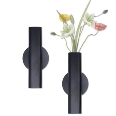 Imagem de Joyangy Tubo de flores montado na parede, vaso de metal de 18 cm para flores, suporte floral adesivo para pendurar na parede, design minimalista de tubo aberto para casa, escritório, sala de estar,