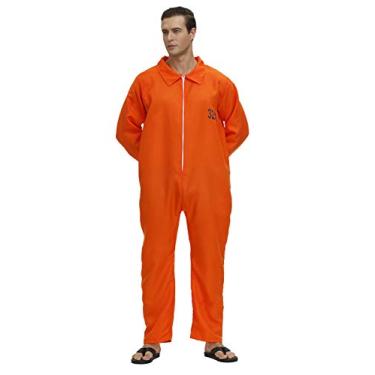 Imagem de Fantasia masculina de astronauta adulto astronauta astronauta macacão de avião, fantasia de piloto de avião, festa de Halloween, Prisoner Orange, Large