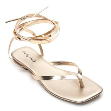 Imagem de Rasteirinha Feminina Papete de Amarrar na Perna Casual Leve Conforto Ouro (Ouro, BR, Adulto, Numérico, 38)