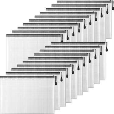 Imagem de Bolsa de malha com zíper, 20 unidades de bolsas impermeáveis com zíper, tamanho A4, pastas de documentos de plástico para material escolar, eletrodomésticos, organização doméstica e armazenamento de