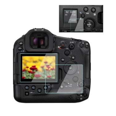 Imagem de YRTIYO Protetor de tela R1 para câmera Canon EOS R1 (2 telas superiores e LCD), antiarranhões, antibolhas, ultratransparente, vidro temperado 9H (2 conjuntos)