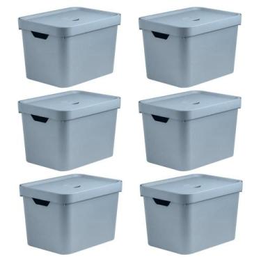 Imagem de Kit 6 Caixas Organizadora 18L OU 24,5x27x36cm Cube Azul