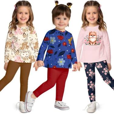 Imagem de Kit 3 Conjuntos Kyly Menina Meia Estação Blusa Manga Longa e Legging C