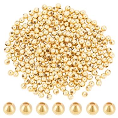 Imagem de PH PandaHall 300 contas espaçadoras de ouro 18K 4 mm contas lisas sem costura contas de cintura contas de longa duração contas de metal latão para biquíni corrente de barriga pulseira em camadas