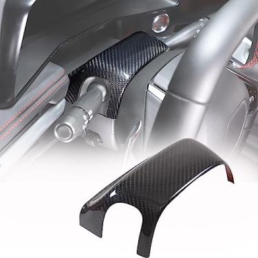 Imagem de Capa de acabamento superior de base de volante compatível com Chevrolet Corvette C8 Stingray 2020-2023 fibra de carbono real 1 peça, acessórios de acabamento de capa de volante interior C8 (carbono preto)