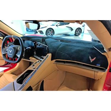 Imagem de Tapete de painel Corvette C8 Poly Carpet com logotipo de bandeiras cruzadas - Capa personalizada feita nos EUA para 2020-2025 C8 Stingray, Z51, Z06 Corvettes (preto, com visor de alerta)