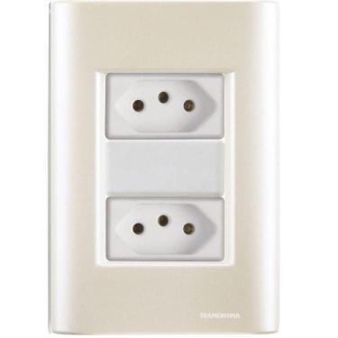 Imagem de Cj Duas Tomadas Dupla 10a Giz Pérola Tramontina Completo Pronto Tramon