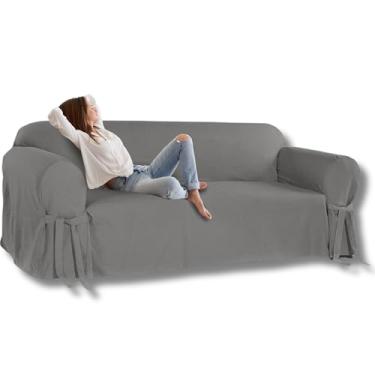 Imagem de Capa para Sofá de 3 lugares até 2,10m em Brim Peletizado Elegante Macia Moderna Luxuosa Laços Confortável Cor:Cinza Graf